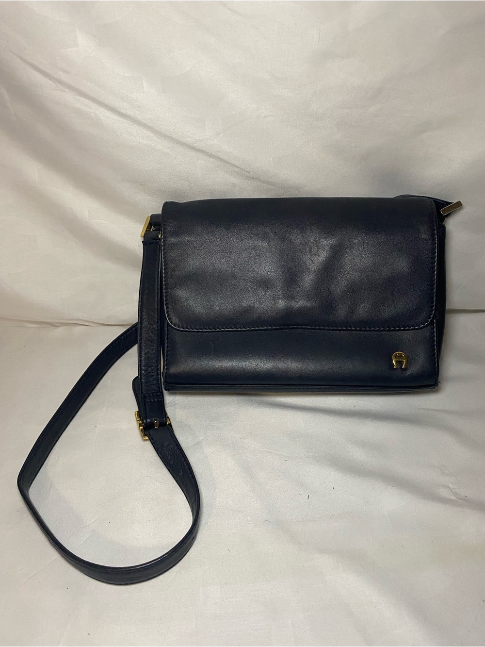 Etienne Aigner Navy Leather Crossbody with Gold Hardware